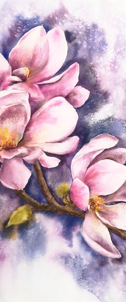 Magnolia watercolor painting by Olga Grigo