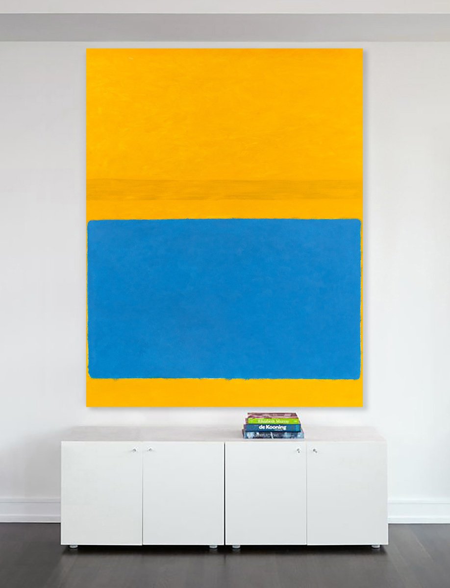 Abstract Oil Painting By Nataliia Sydorova, 53 X 69", Yellow Blue, Original Artwork