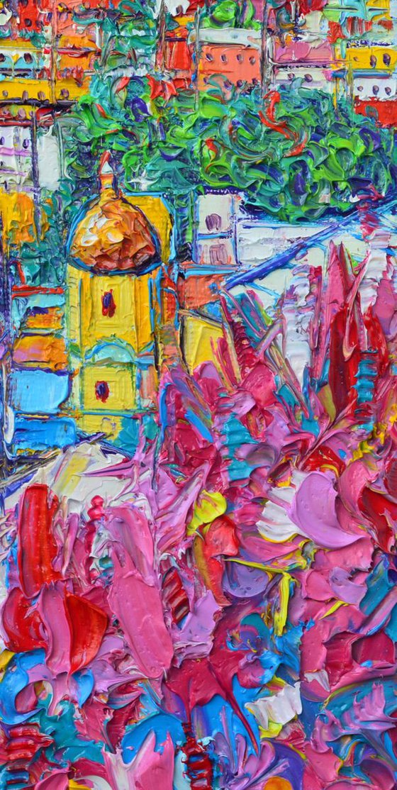 POSITANO COLORS AMALFI COAST ITALY modern impressionism impasto textural palette knife oil painting by Ana Maria Edulescu abstract cities
