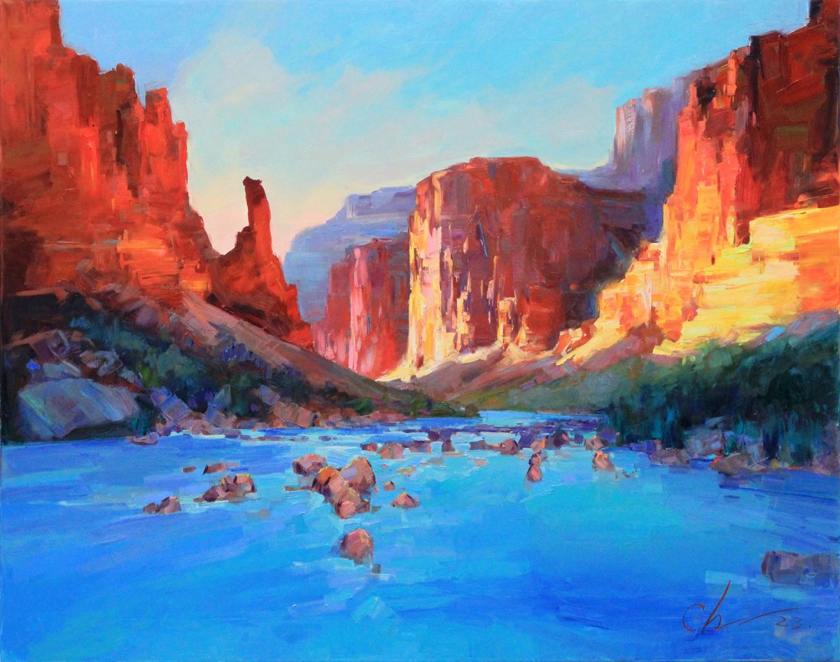 Impressionistic Landscape Oil Painting By Serhii Cherniakovskyi, 39 X 31", Arizona Canyon, Original Artwork