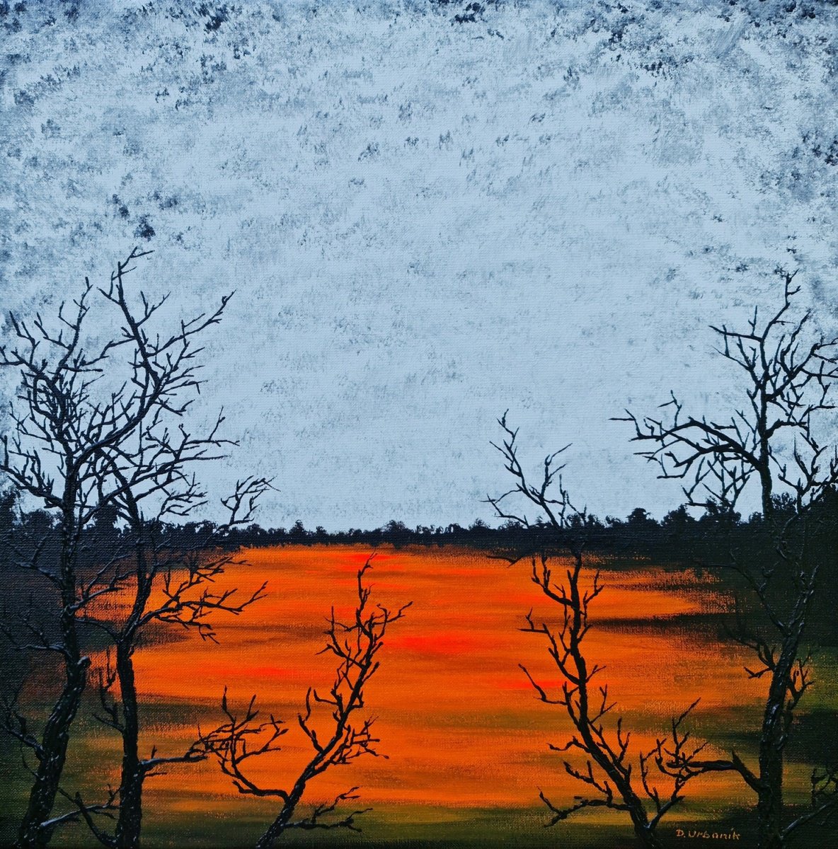 Impressionistic Landscape Acrylic Painting By Daniel Urbani?k, 20 X 20, Sun In The Lake 6, Original Artwork