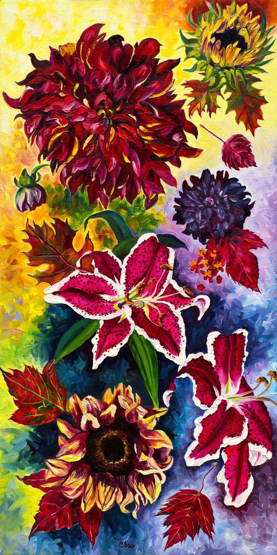 Flower Fantasy I: Red Dahlia & Lilies