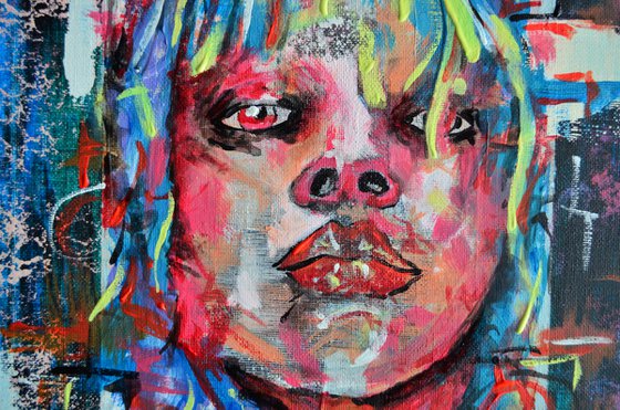 Red Kiss - Original Modern Portrait Art Painting on Canvas Ready To Hang
