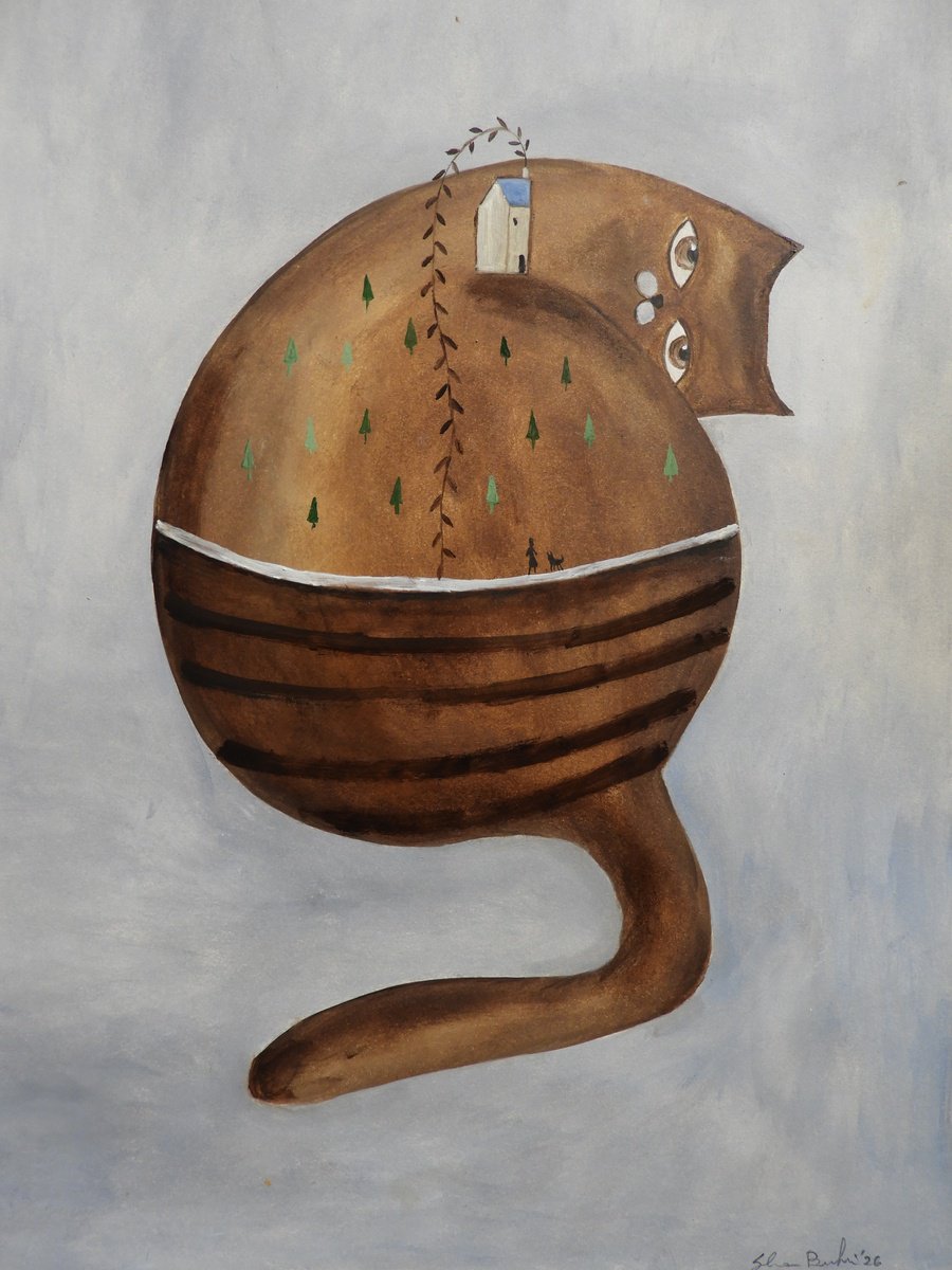 Illustrative Oil Painting , The Family Cat In Brown By Silvia Beneforti, 12 X 17, Artwork For Sale On Artfinder