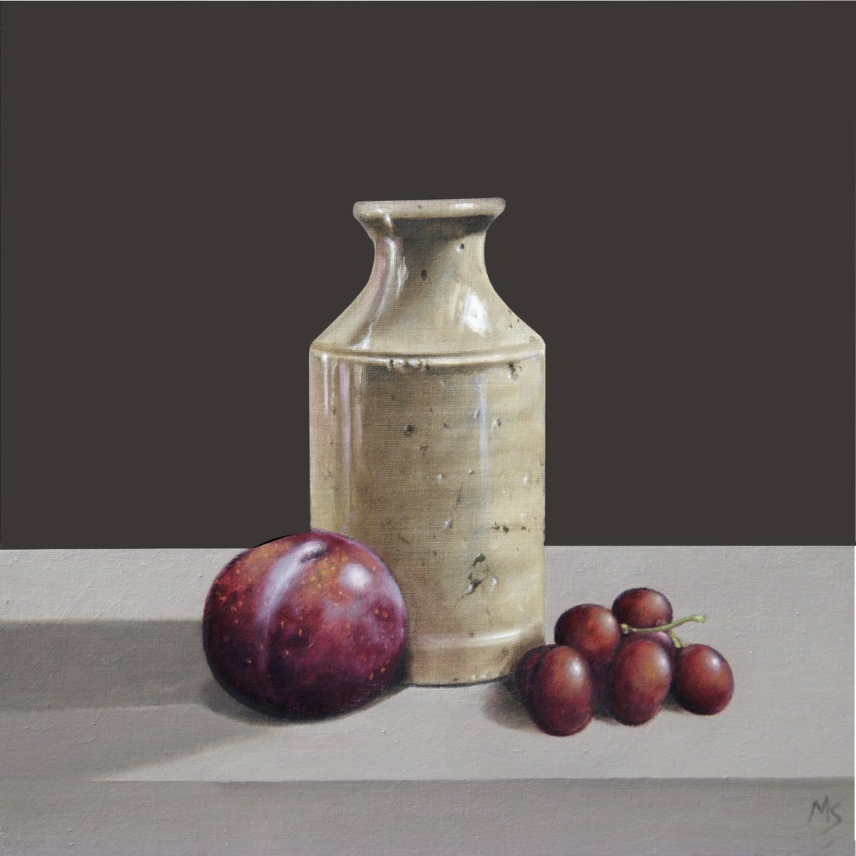 Vase plums and grapes by Mike Skidmore