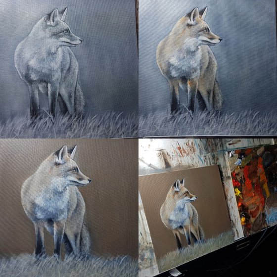 King of Foxes,  Fox Painting, Animal Artwork Framed and Ready to Hang