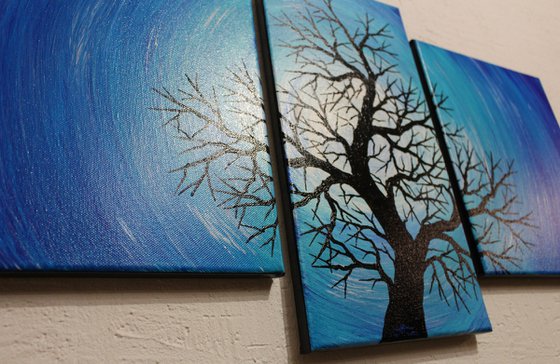 Night tree silhouette triptych