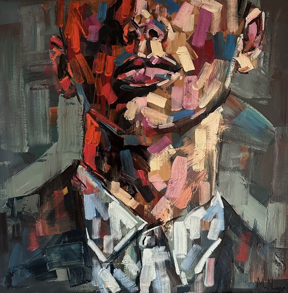 Cropped male face portrait oil painting