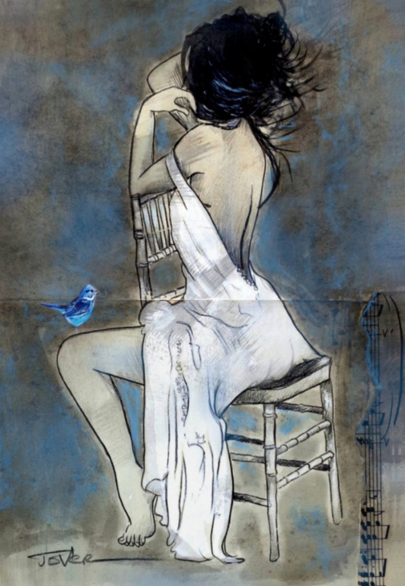 Impressionistic Ink Drawing , Blue Melody By Loui Jover, 9 X 13, Artwork For Sale On Artfinder