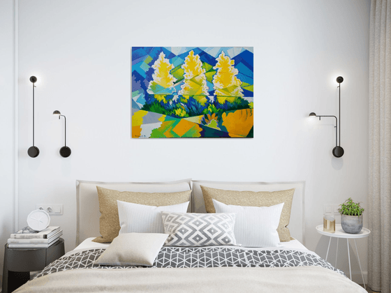 Three trees (60x80cm, cubism, oil painting, ready to hang)