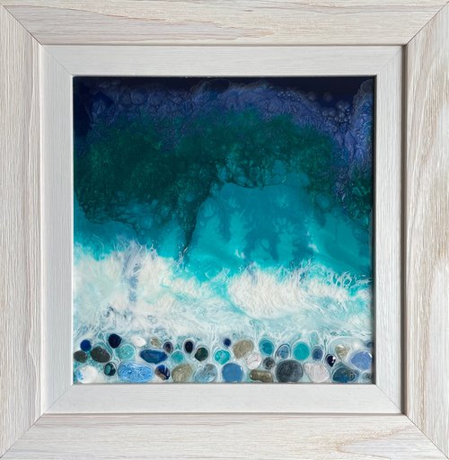 Aqua Teal Blue Metallic Pebble Waves by Hannah  Bruce