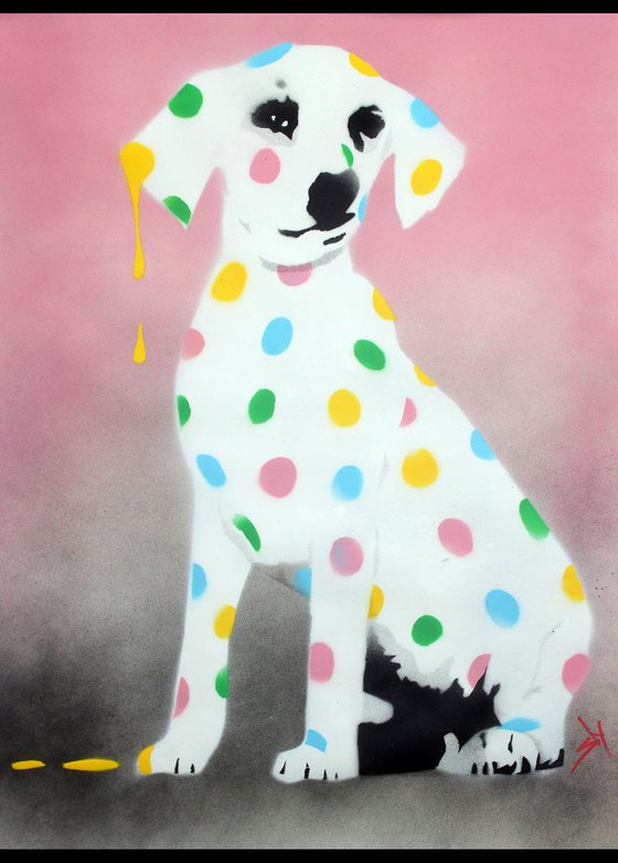Damien's dotty, spotty, puppy dawg (pink on plain paper)+ free poem.