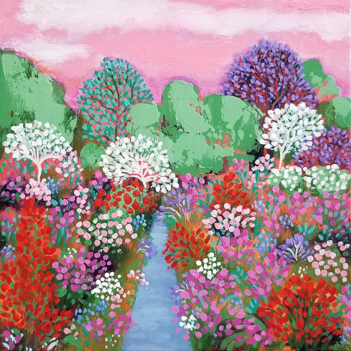 Impressionistic Landscape Acrylic Painting By Karen Rieger, 12 X 12", I Thought I Must Be Dreaming, Original Artwork