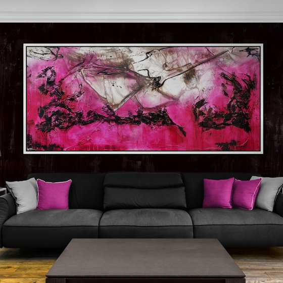 Pink and Grunge 270cm x 120cm Textured Abstract Art