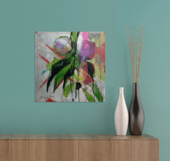 Purple peonies modern painting