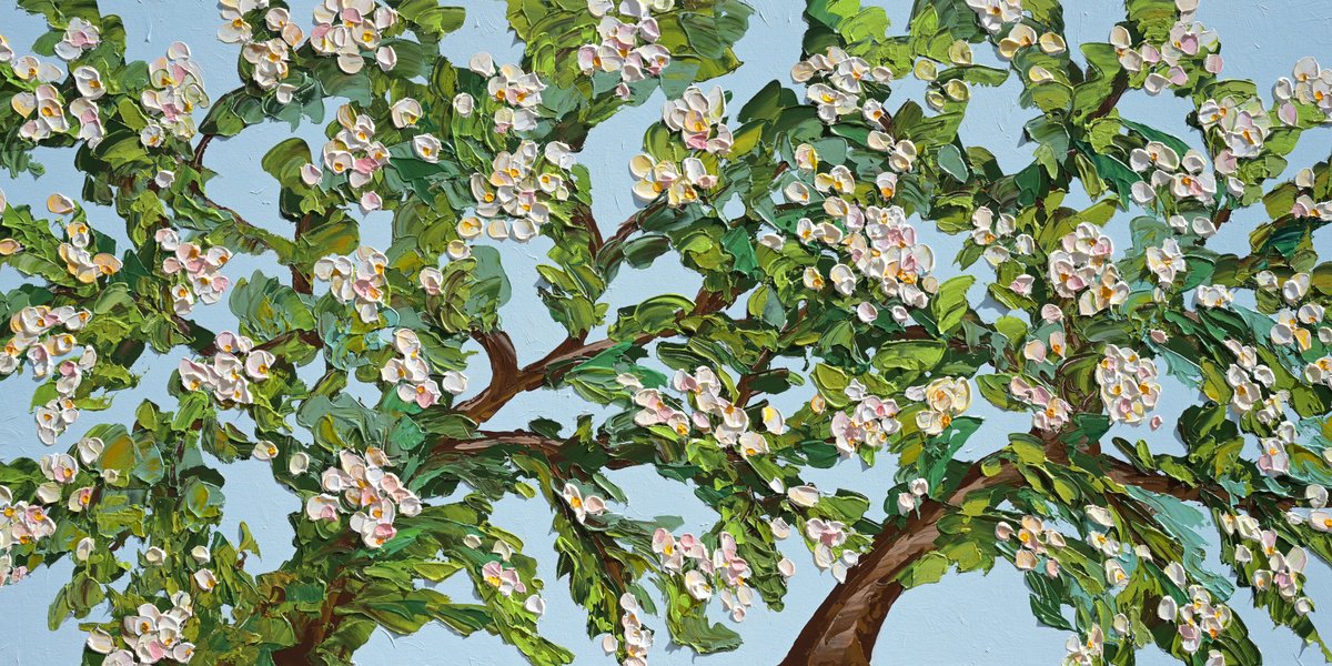  Spring Glow - Blooming Tree Painting By Olga Tkachyk, 48 X 24, Artwork For Sale On Artfinder