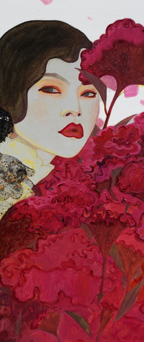 Girl and Celosia by ANASTASIA BALABINA