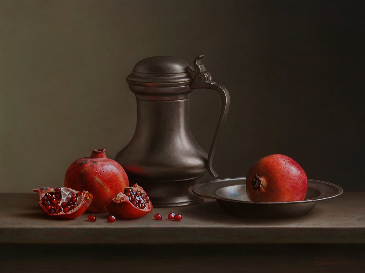 Pomegranates with a jug by Albert Kechyan