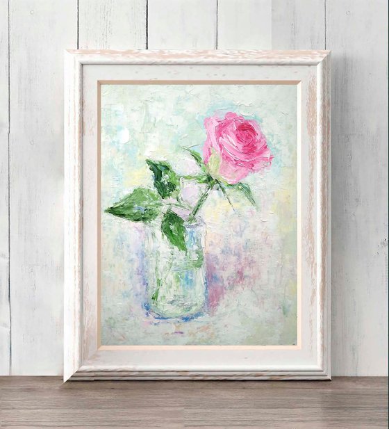 A rose in a glass, Still Life Painting Flower Wall Art