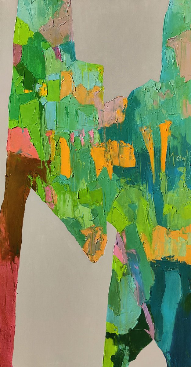Abstract Acrylic Painting By Abhishek Kumar, 36 X 66, Mountain Verdant, Original Artwork