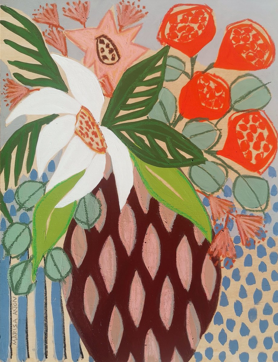 Abstract Botanical Painting By Marisa Anon, 16 X 21", It Was On An Autumn Night 10, Original Artwork