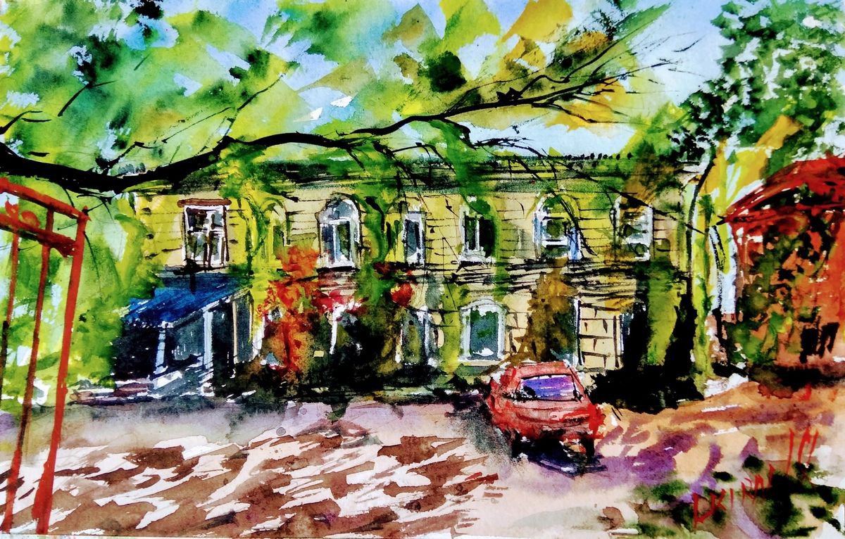 Impressionistic Cityscapes Watercolour By Leonid Kirnus, 12 X 8", The Morning, Original Artwork