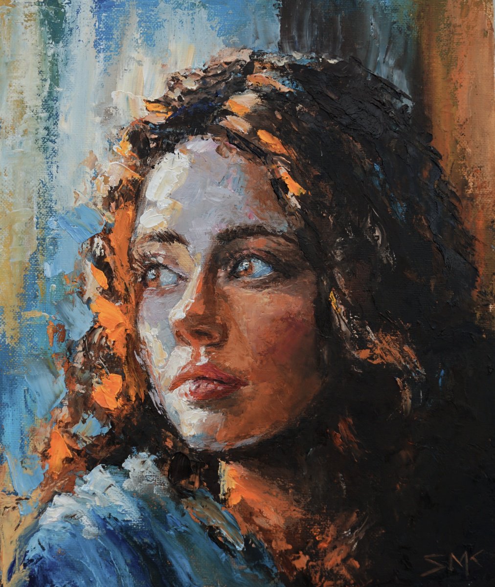 Impressionistic Portrait Oil Painting By Scott Mclachlan, 10 X 12", Daydreaming, Original Artwork