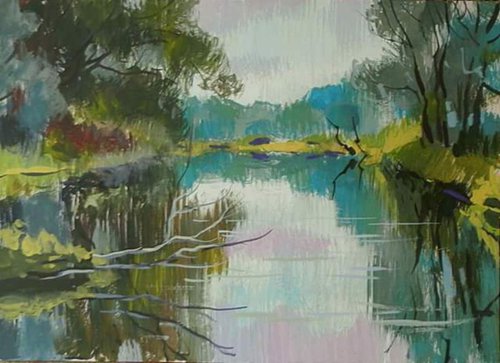 on the river, 39x28 cm by Sergey  Kachin