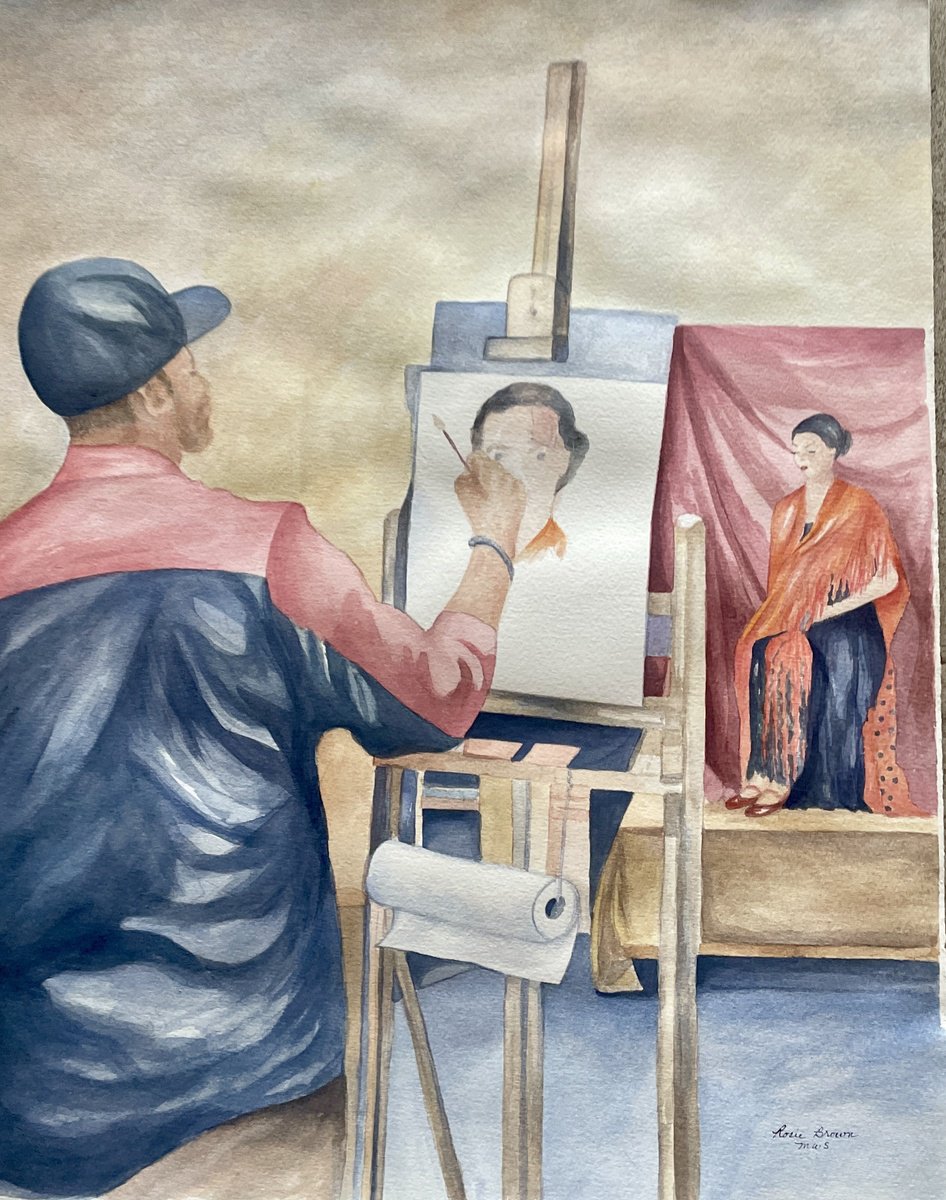 Expressive Portrait Watercolour By Rosie Brown, 16 X 20", Studio Portrait Painting, Original Artwork