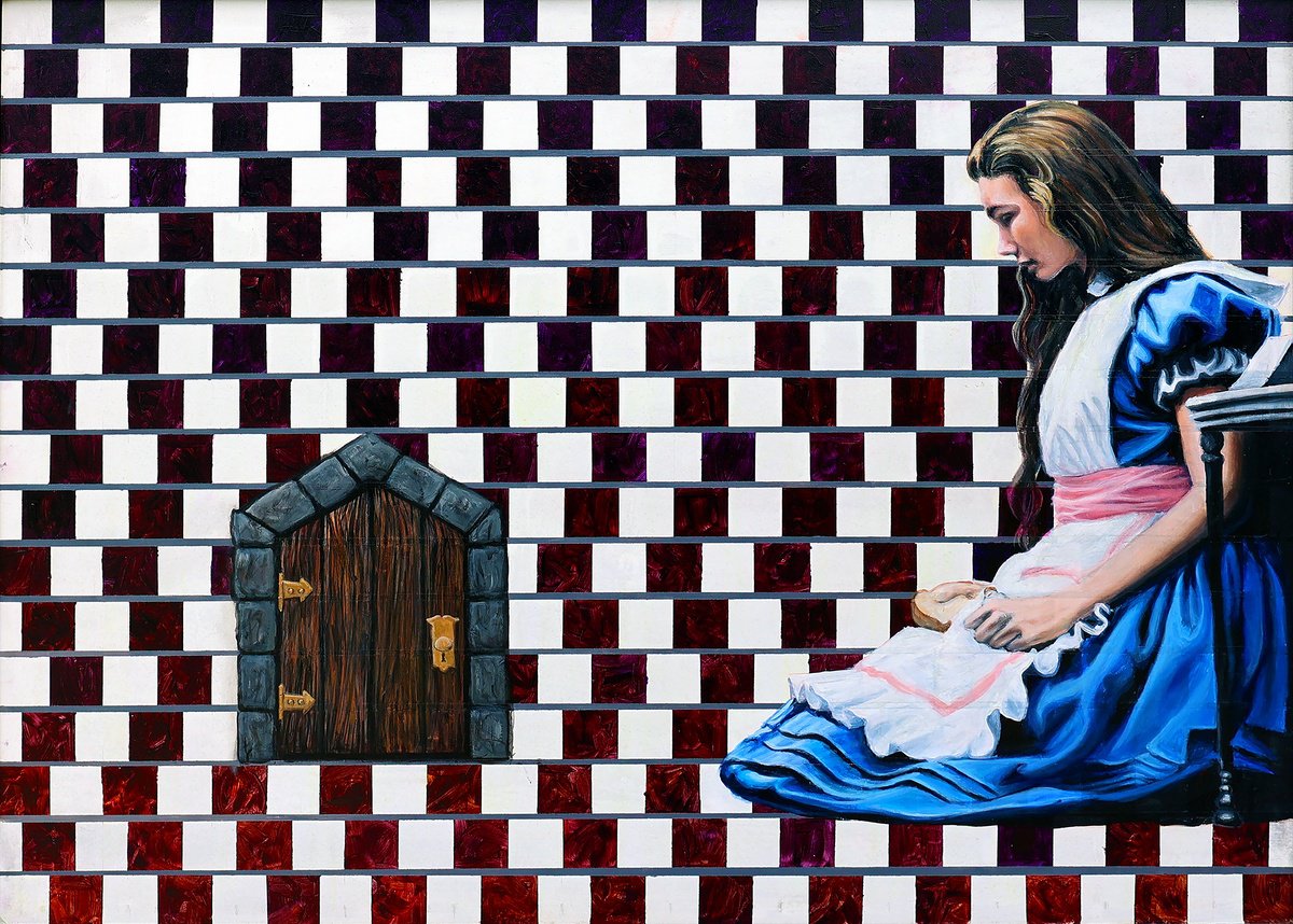 Surrealistic Acrylic Painting , Alice At The Door By Wyatt Todd, 24 X 18, Artwork For Sale On Artfinder
