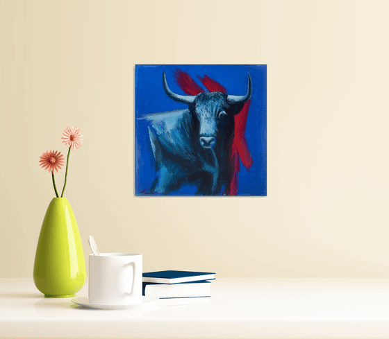 Bull's head on a blue background