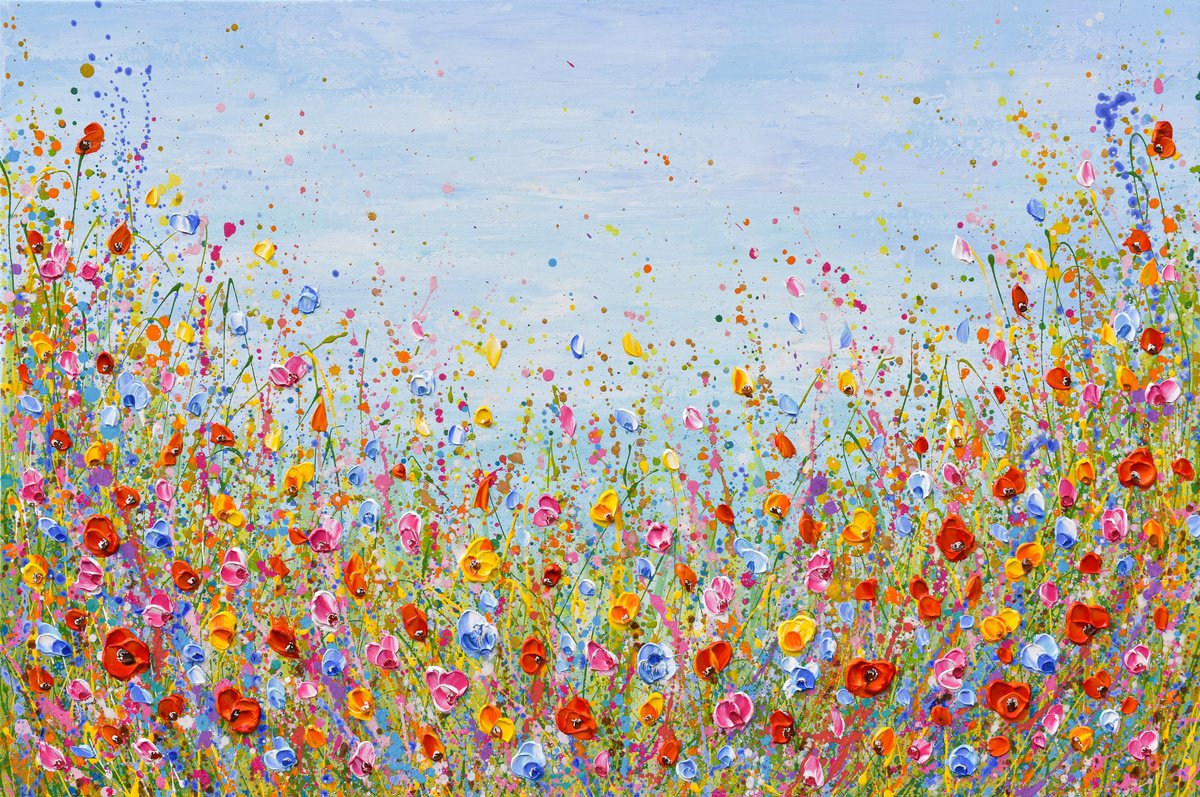 Wildflowers meadow painting, palette knife art by Olga Tkachyk
