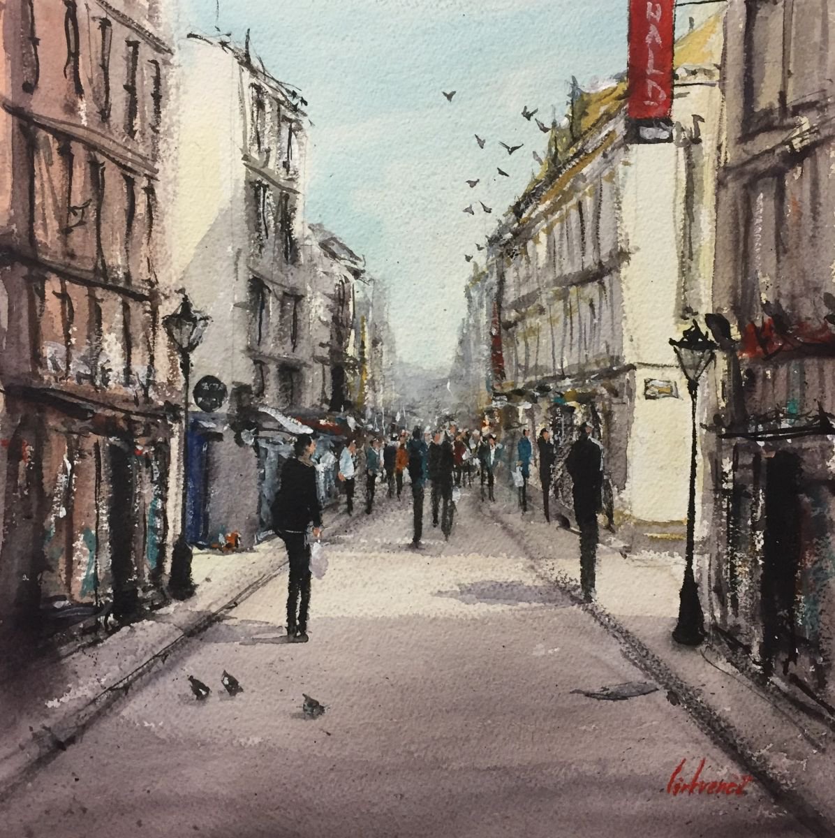 Impressionistic Cityscapes Watercolour By Tihomir Cirkvencic, 14 X 14", Spring In Budapest, Original Artwork