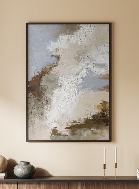 "Fjord" Abstract brown blue textured art