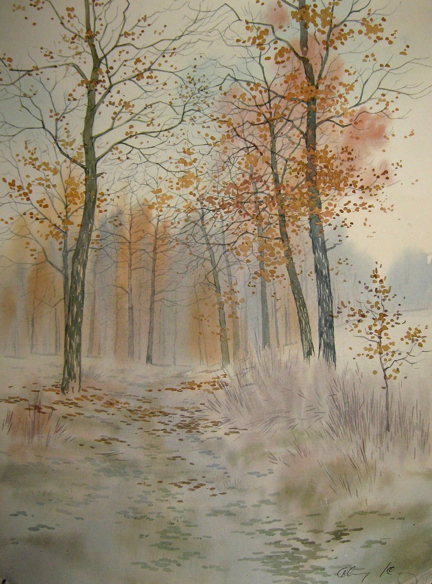 Impressionistic Landscape Watercolour By Valeriy Savenets-1, 12 X 16", Snowy Forest, Original Artwork