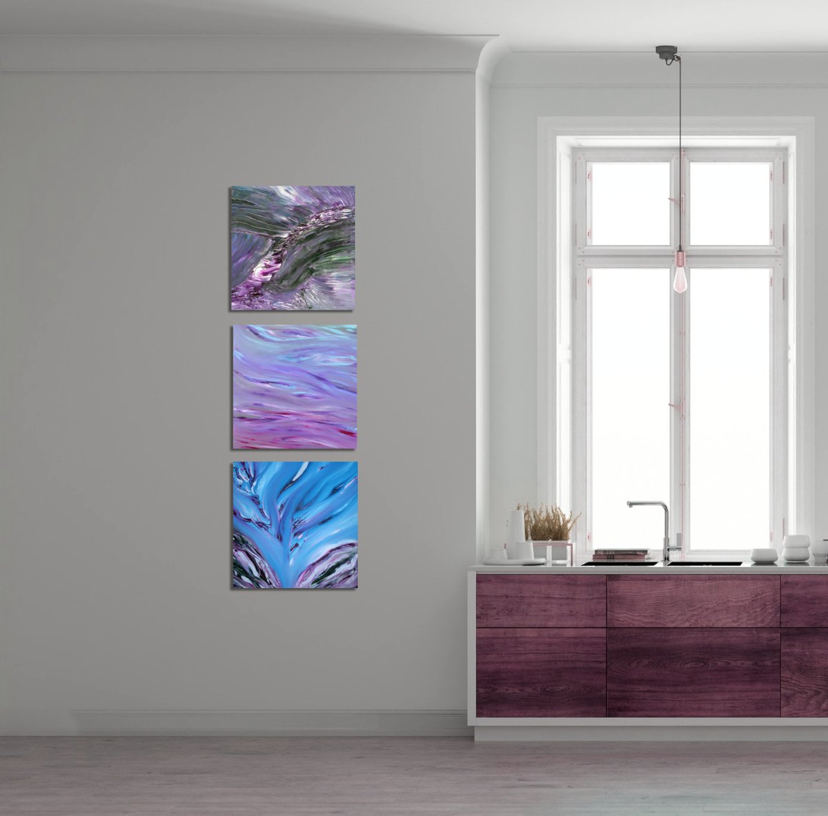 Abstract Oil Painting By Davide De Palma, 59 X 20, Mantra Therapy, Triptych, Original Artwork