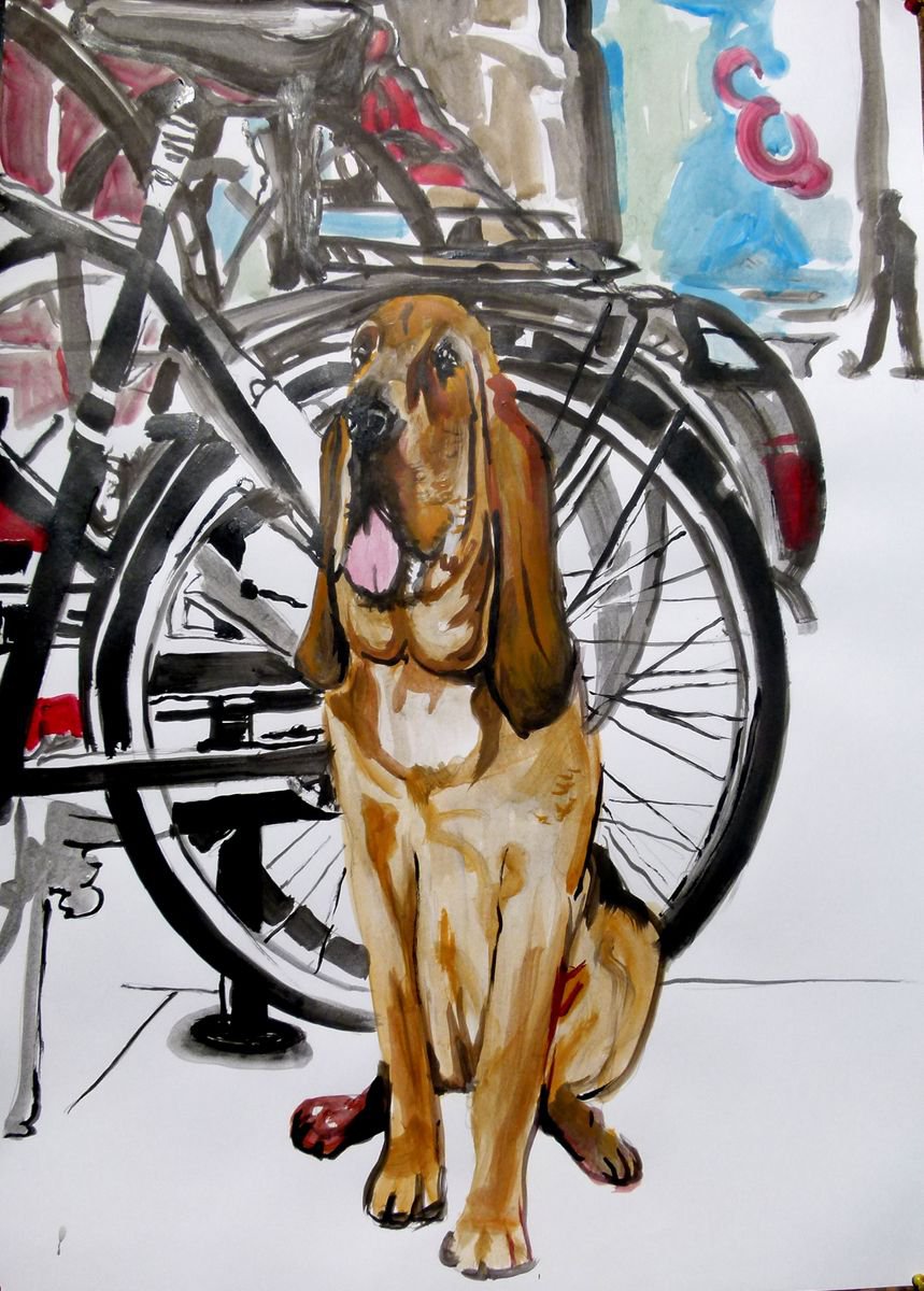 Photorealistic Animal Acrylic Painting By Soso Kumsiashvili, 24 X 33", Blood Hound, Original Artwork