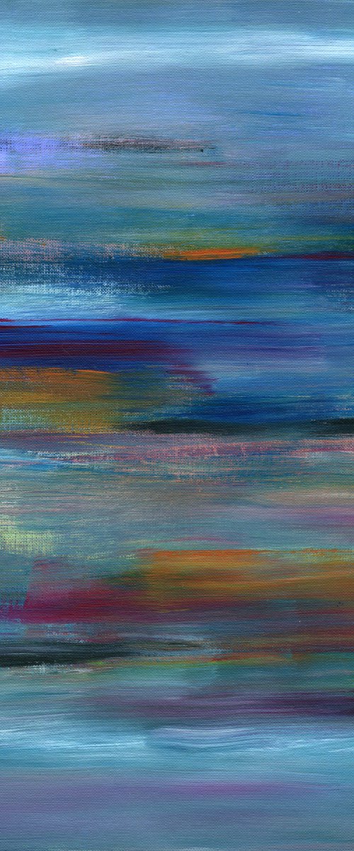 Blue acrylic abstract  painting on paper sea abstraction  with lines medium format gift idea by Irina Povaliaeva