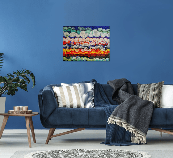 Unique sunset (60x80cm, cubism, oil painting, ready to hang)