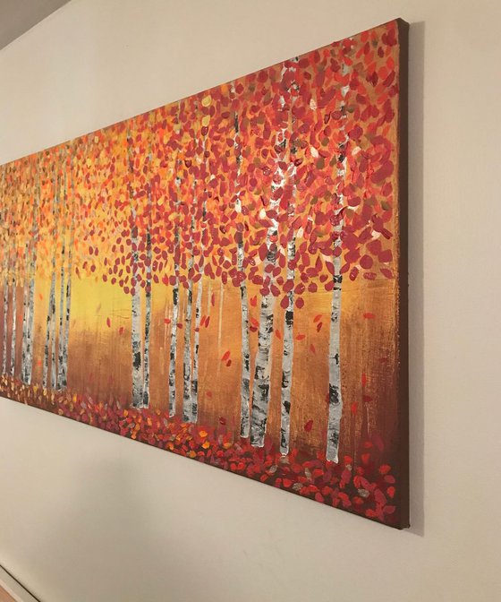 autumn forest painting sunset