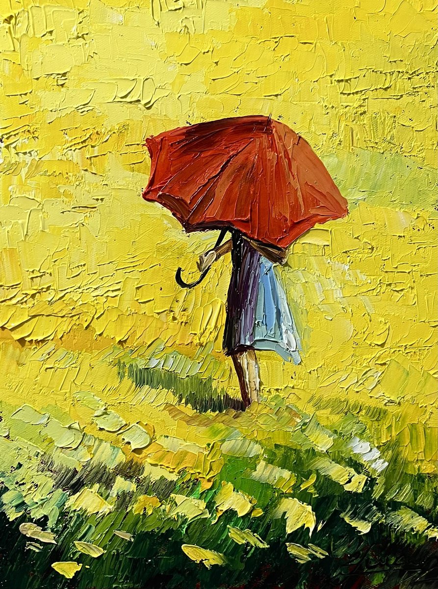 Impressionistic Portrait Oil Painting By Vahe Bagumyan, 12 X 16", A Walk In A Sea Of ??Light, Original Artwork