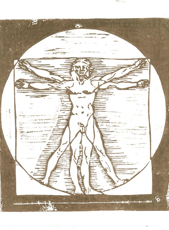 Vitruvain Man - Linoprint inspired by Leonardo Da Vinci