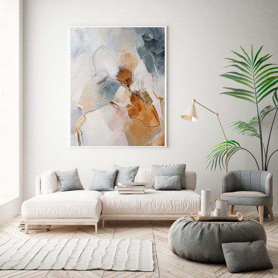 "Seclusion" Brown blue gray abstract art
