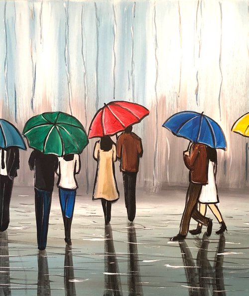 Colourful Umbrellas In The Rain by Aisha Haider