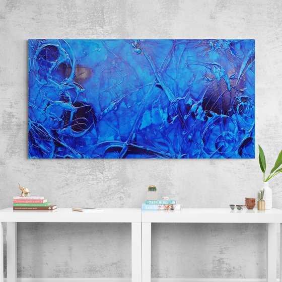 Sapphire Icon 190cm x 100cm Blue Ink Textured Abstract Art