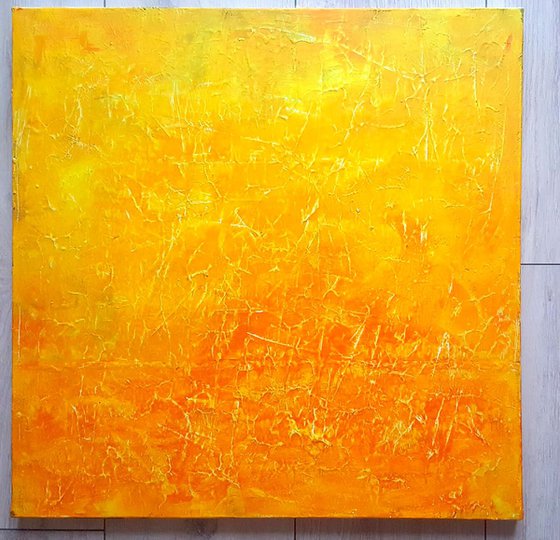 A piece of the Sun II- Large orange , yellow triptych abstract