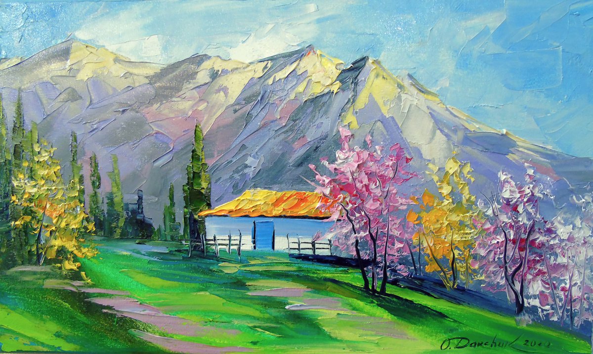 Impressionistic Landscape Oil Painting By Olha Darchuk, 20 X 12", Spring In The Mountains, Original Artwork
