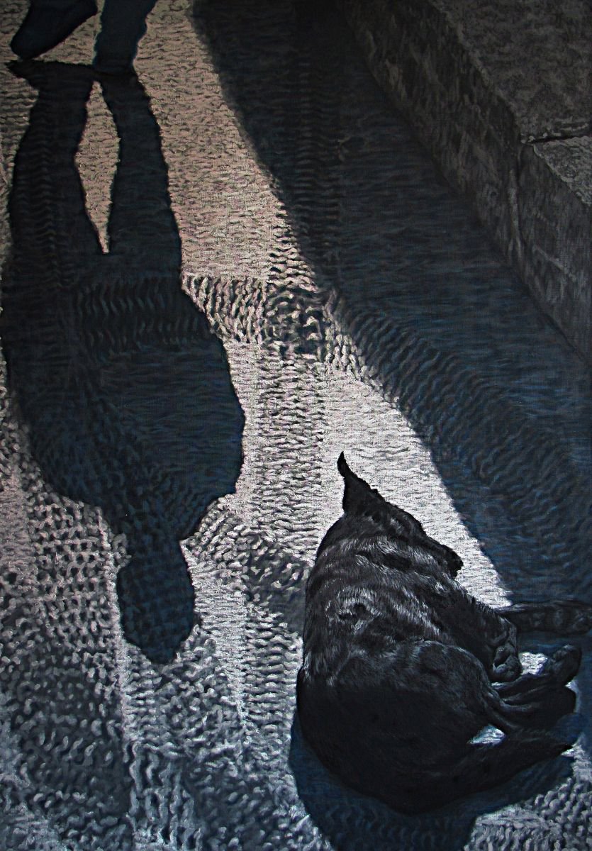 Animal Oil Painting By Antonio Mele, 46 X 65, Sleeping In The Snow., Original Artwork