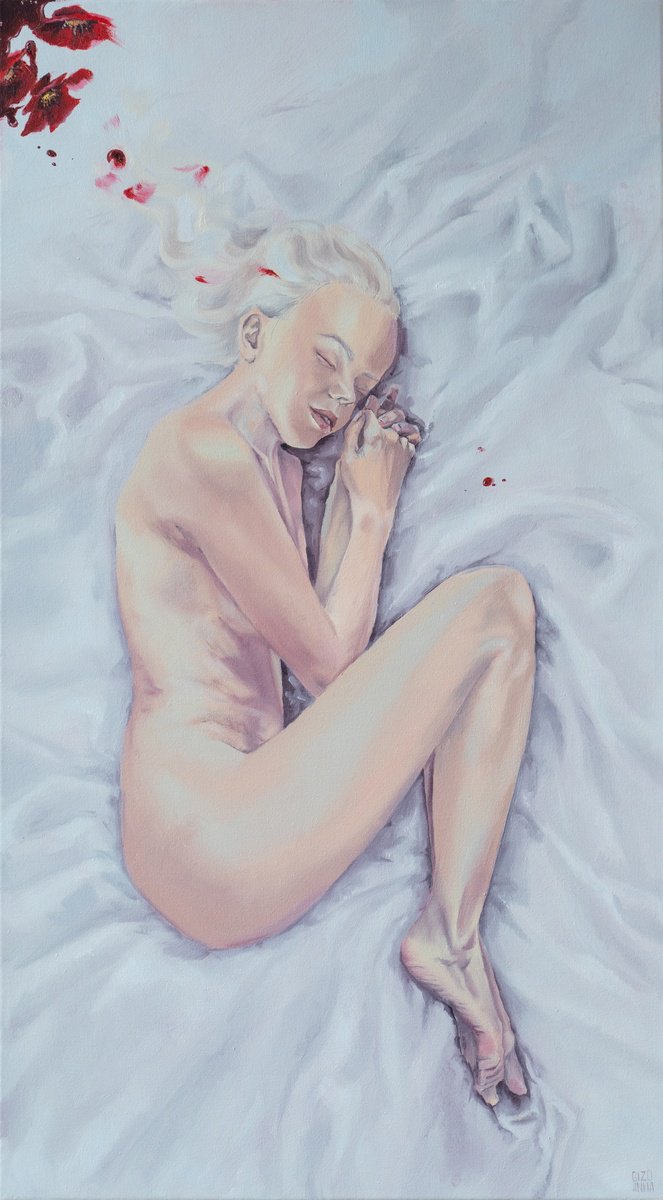 Expressive Portrait Oil Painting By Anna Gizo, 20 X 35, While We Were Sleeping, Original Artwork