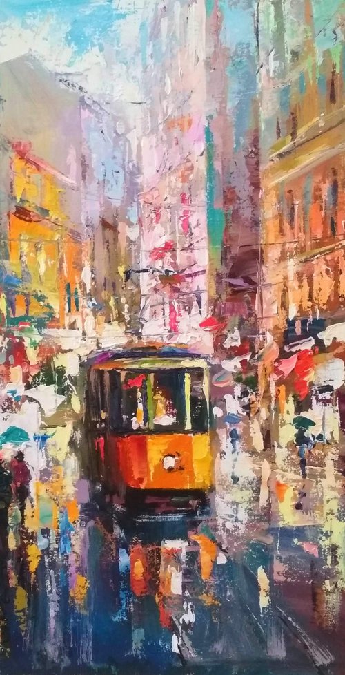 Cityscape with tram by Andrej  Ostapchuk